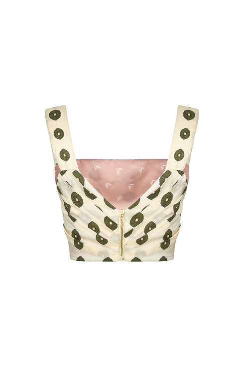 Marimba Silk Martellato Top  / Ivory Green Chintz